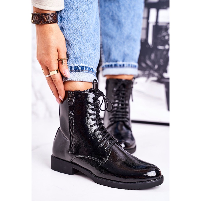 PJ1 Klassiska kvinnors varma stövlar Lackerad svart enkelhet 2