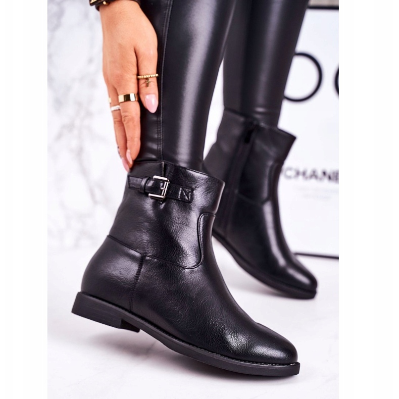 PJ1 Kvinnors svarta halvvägsvarma stövlar med spänne 1