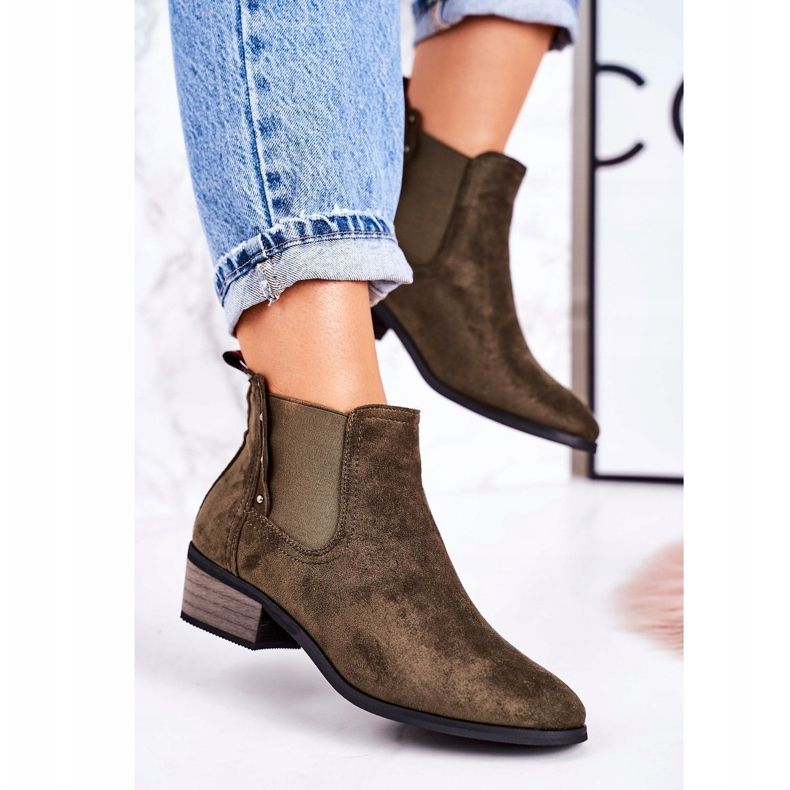 PJ1 Kvinnors klassiska Chelsea -stövlar Mocka Mörkgröna Walker -stövlar kaki 1