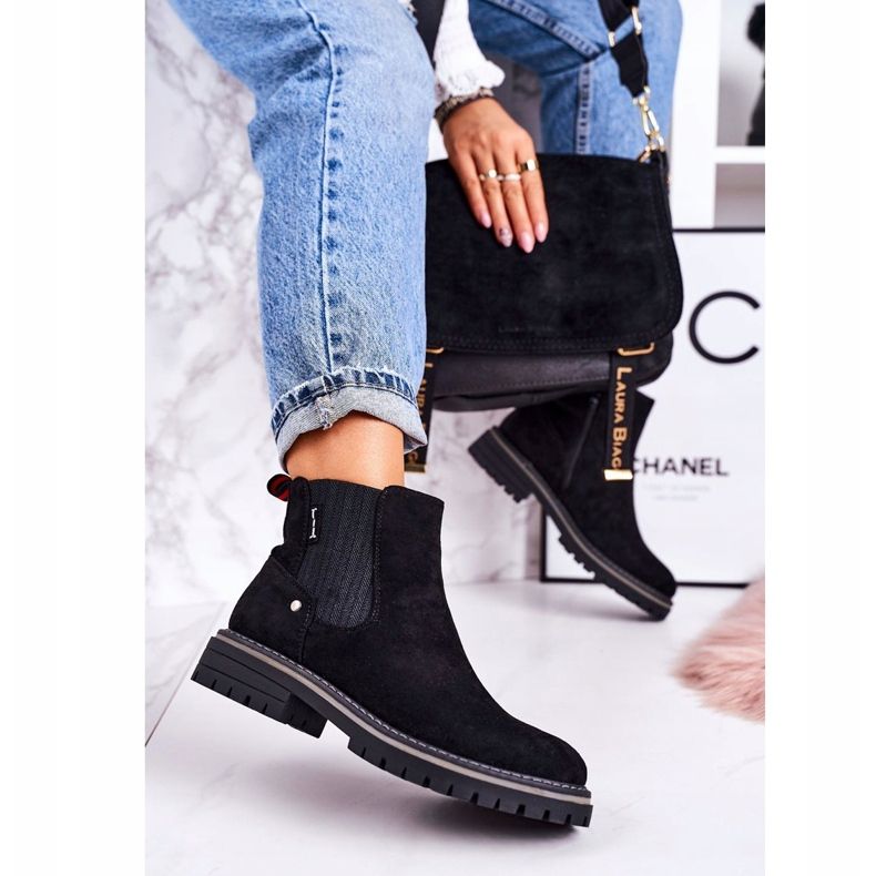 PJ1 Varma Chelsea -stövlar för kvinnor i svart mocka 2