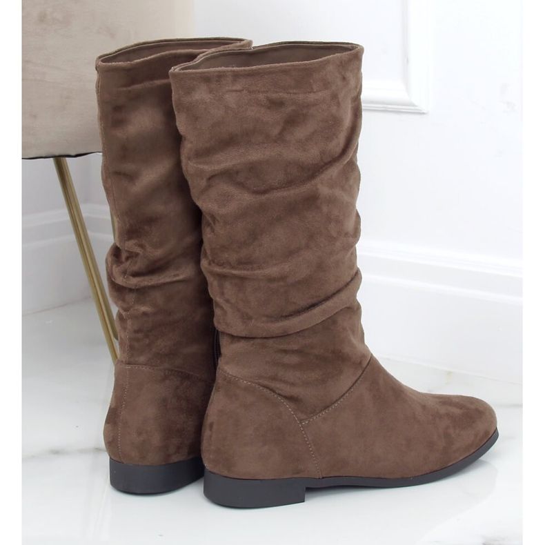 Kvinnor stövlar platt häl J19-92 Khaki kaki grön 2