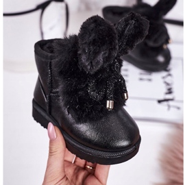 Barns snöskor med päls med öron svart kanin 1