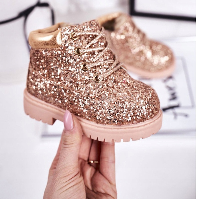 Barnens Brocade Warm Boots Trappers Rosa guldfrue gyllene 2