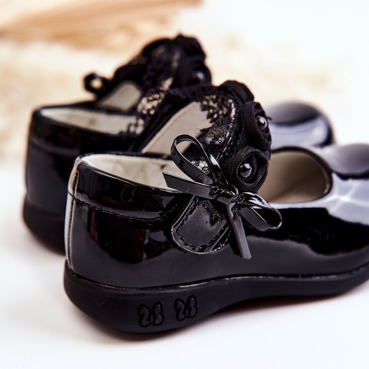 Apawwa Barnens ballerinor med kardborreband med spets Svart Evelyn 2