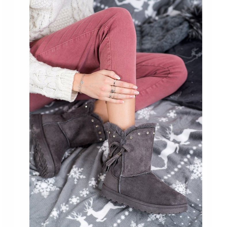 SHELOVET Grå Mukluki med Cubic Zirconia 1