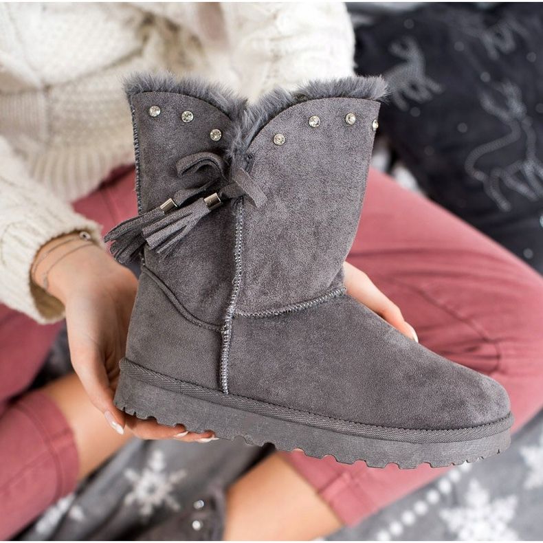 SHELOVET Grå Mukluki med Cubic Zirconia 2