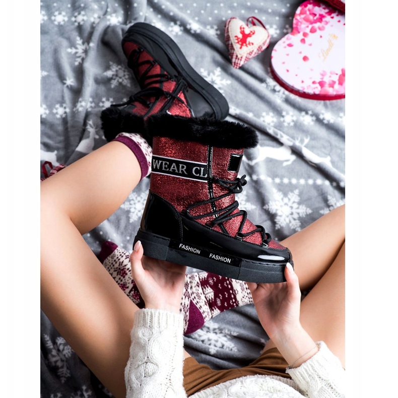 SHELOVET Mode glänsande snöskor svart röd 1