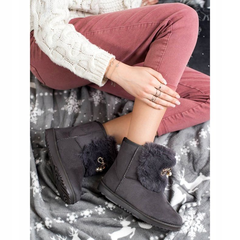 Queentina Varm Mukluki med prydnad grå 2