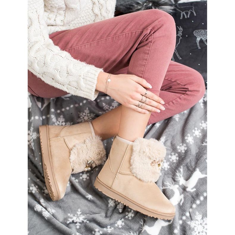 Queentina Varm Mukluki med prydnad beige 1