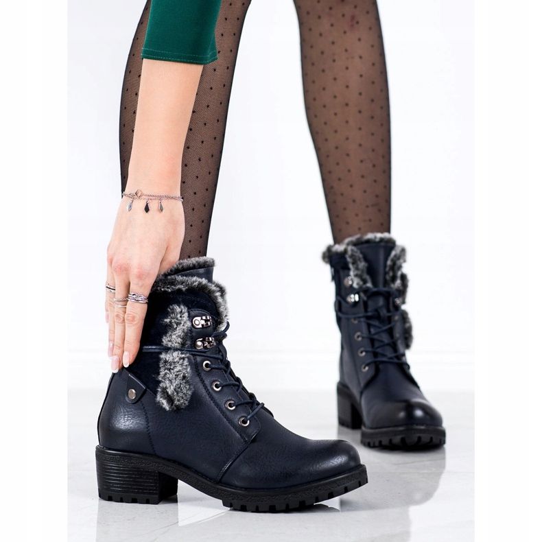 Super Mode Marinblå stövlar med päls 1