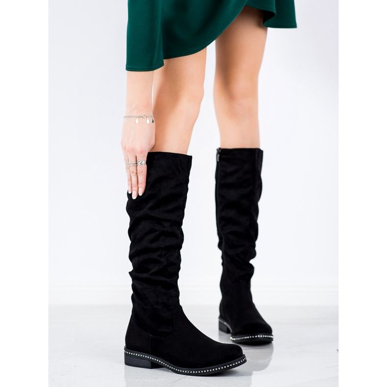 SHELOVET Mocka stövlar med cubic zirconia svart 2