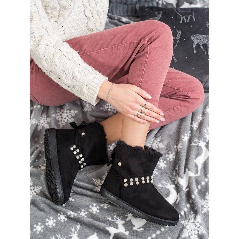 Queentina Svart Mukluki med pärlor 2