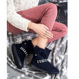 Queentina Marinblå Mukluki med pärlor 1