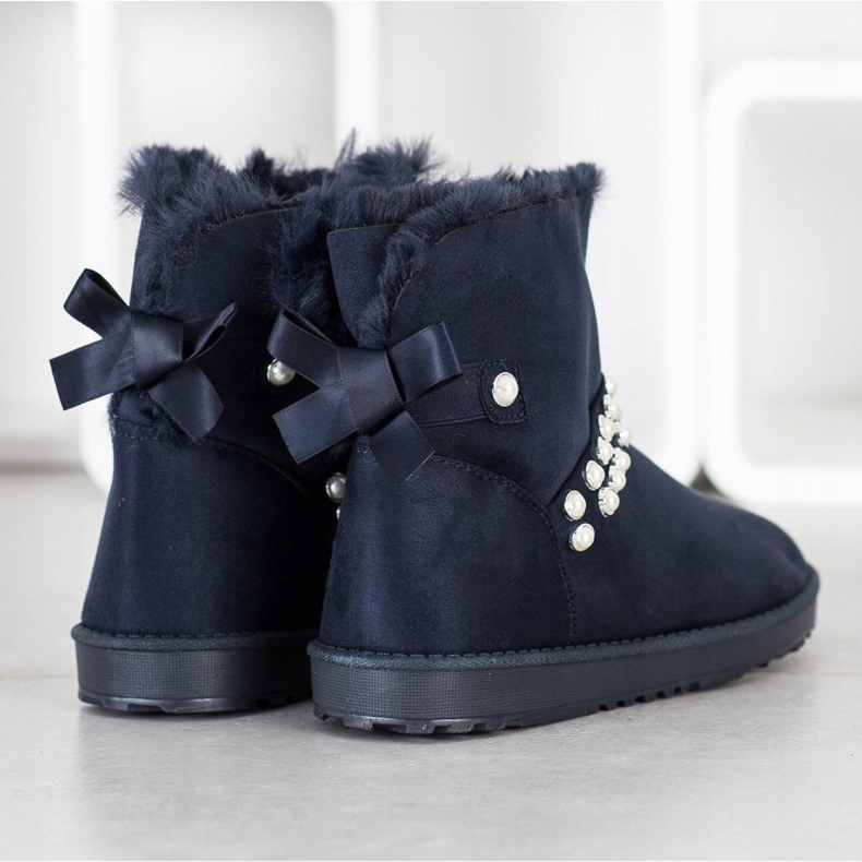 Queentina Marinblå Mukluki med pärlor 2