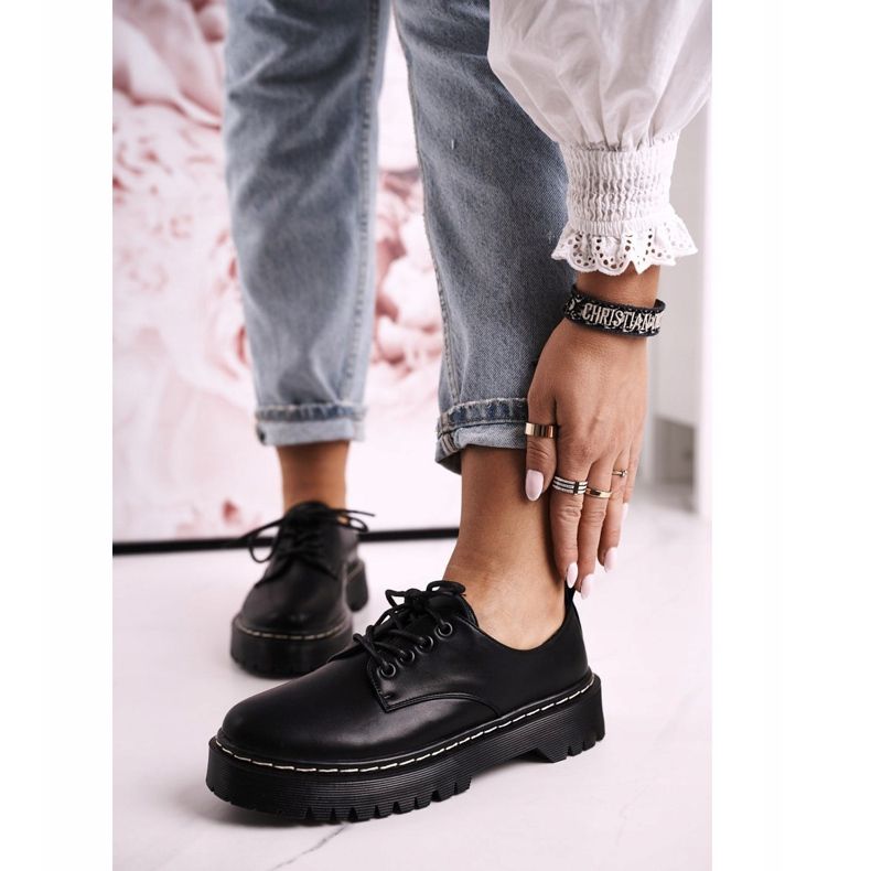 Kvinnors klassiska Oxfordskor på S.Barski HX62 svart plattform 2
