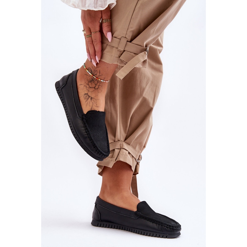 Kvinnors klassiska läderloafers S.Barski LR97630 svart 1