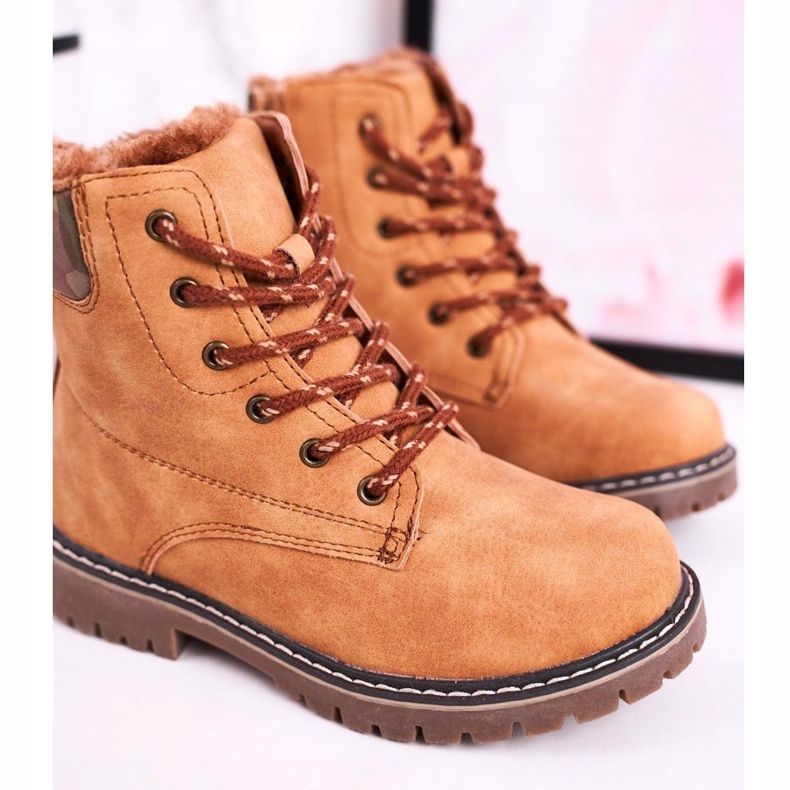 Apawwa Barnstövlar Fångare uppvärmda med pälskamel London beige brun 2