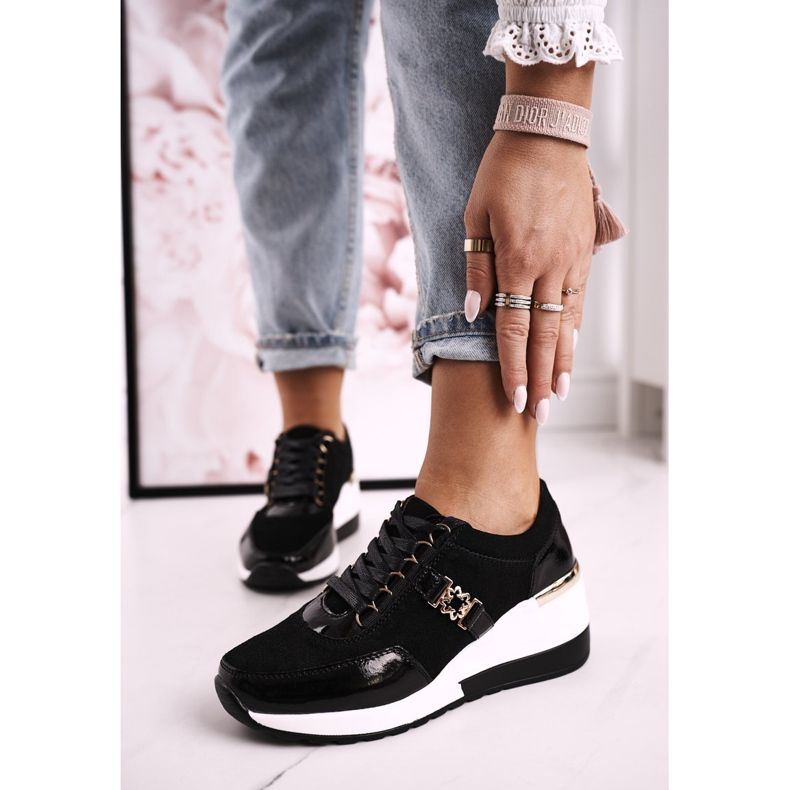 S.Barski Kvinnor Läder Wedge Sneakers Svart Guld Roxette gyllene 2