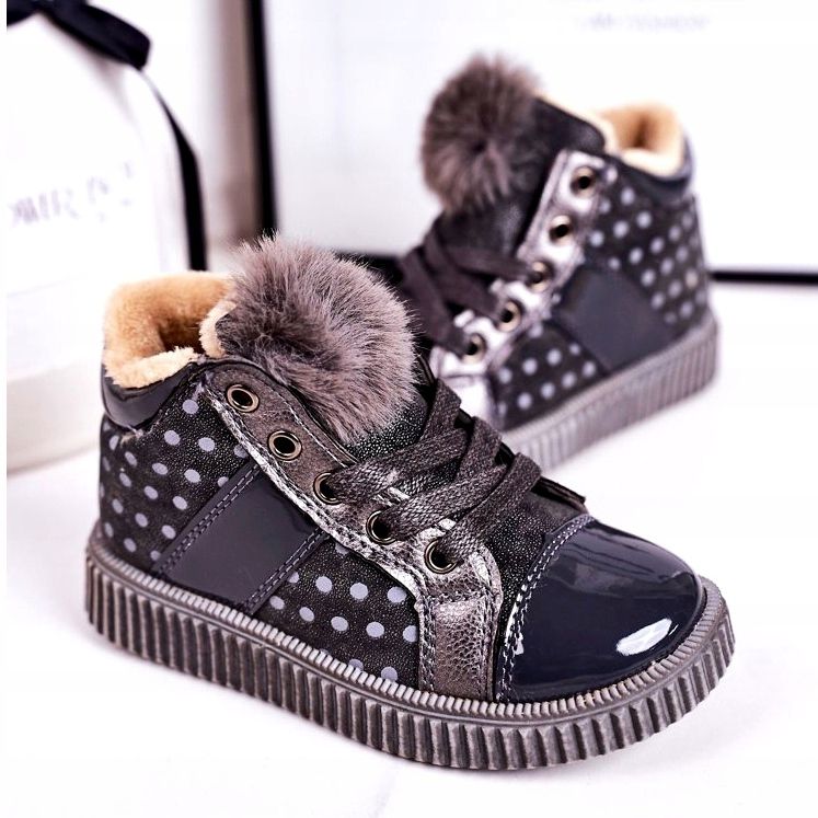Linshi Barns varma stövlar Sneakers i prickig grå Anastasia silver- 2