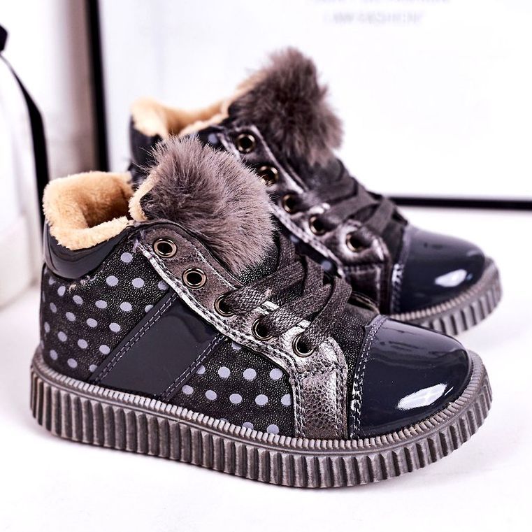 Linshi Barns varma stövlar Sneakers i prickig grå Anastasia silver- 1
