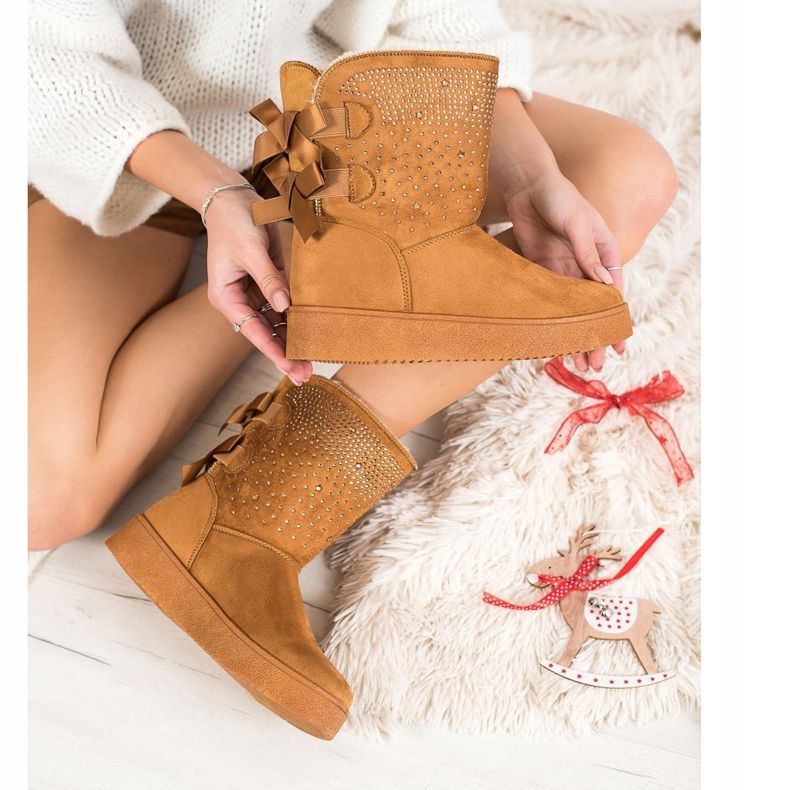 Small Swan Mukluki med kristaller brun 1