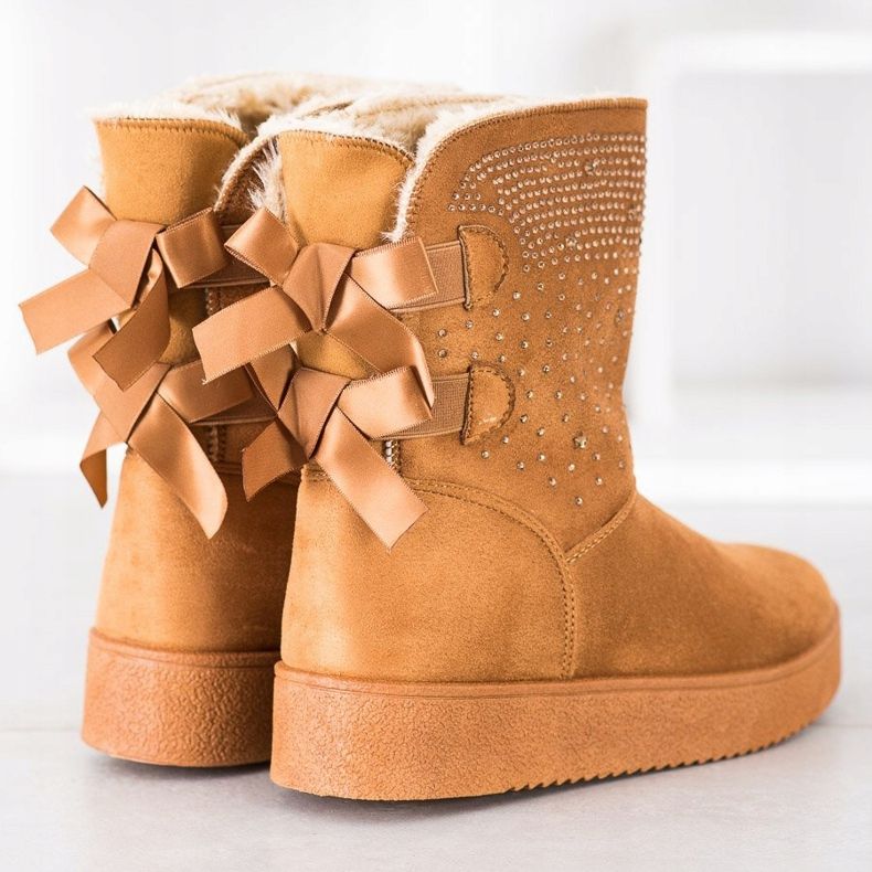 Small Swan Mukluki med kristaller brun 2