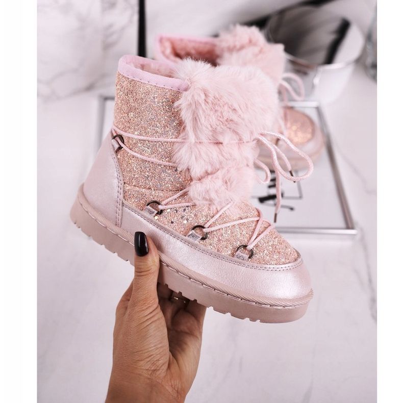 FRROCK Barns snöskor med pälsrosa Minnie Mouse silver- 2