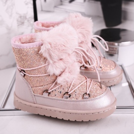 FRROCK Barns snöskor med pälsrosa Minnie Mouse silver- 1