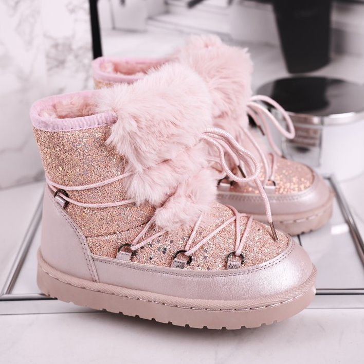 FRROCK Barns snöskor med pälsrosa Minnie Mouse silver- 1