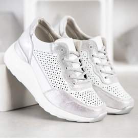 Goodin Snygga lädersneakers vit silver- 2