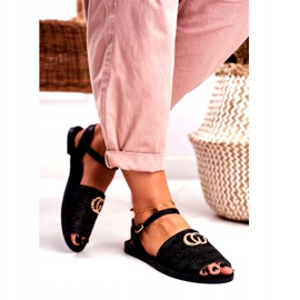 Svarta kvinnors platta sandaler Lu Boo Flätad Felicia 3