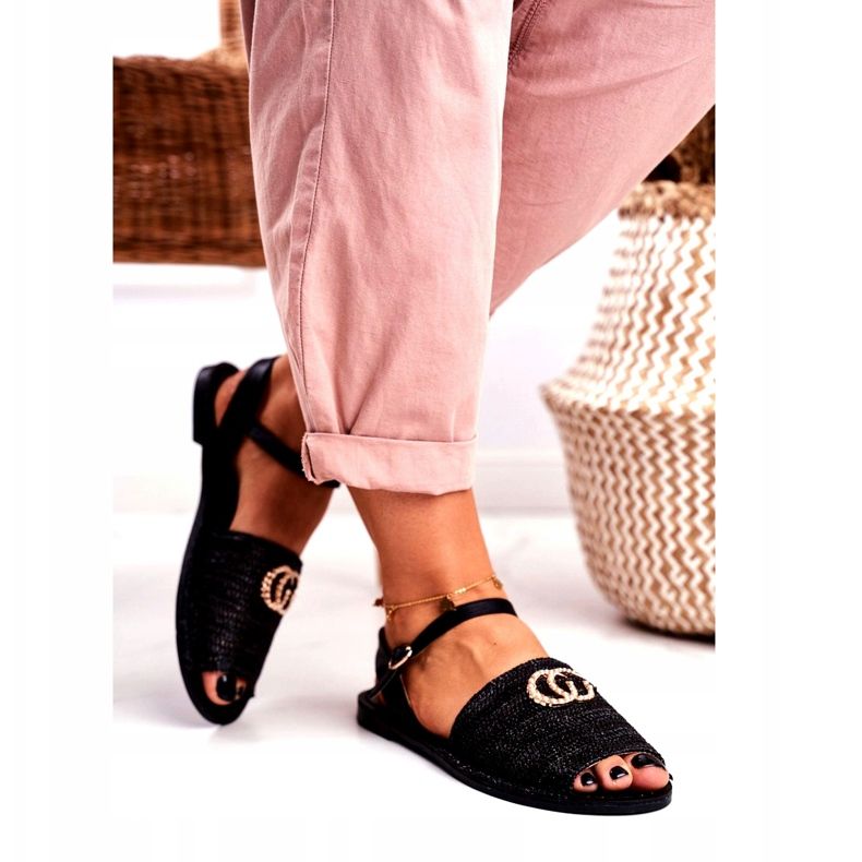 Svarta kvinnors platta sandaler Lu Boo Flätad Felicia 3