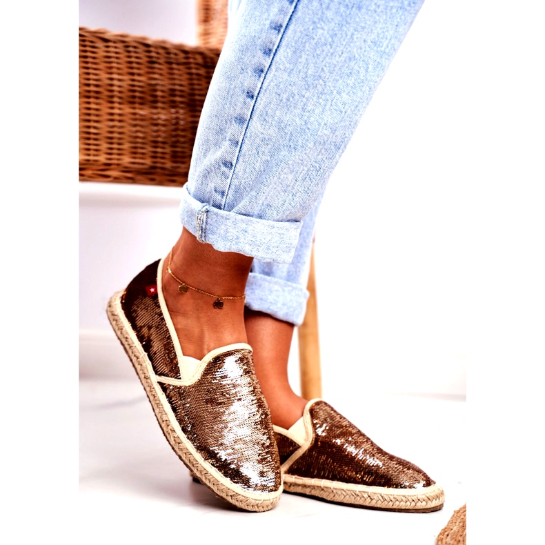 Dam Espadrilles Big Star Iridescent Paljetter Guld DD274A161 koppar gyllene 1