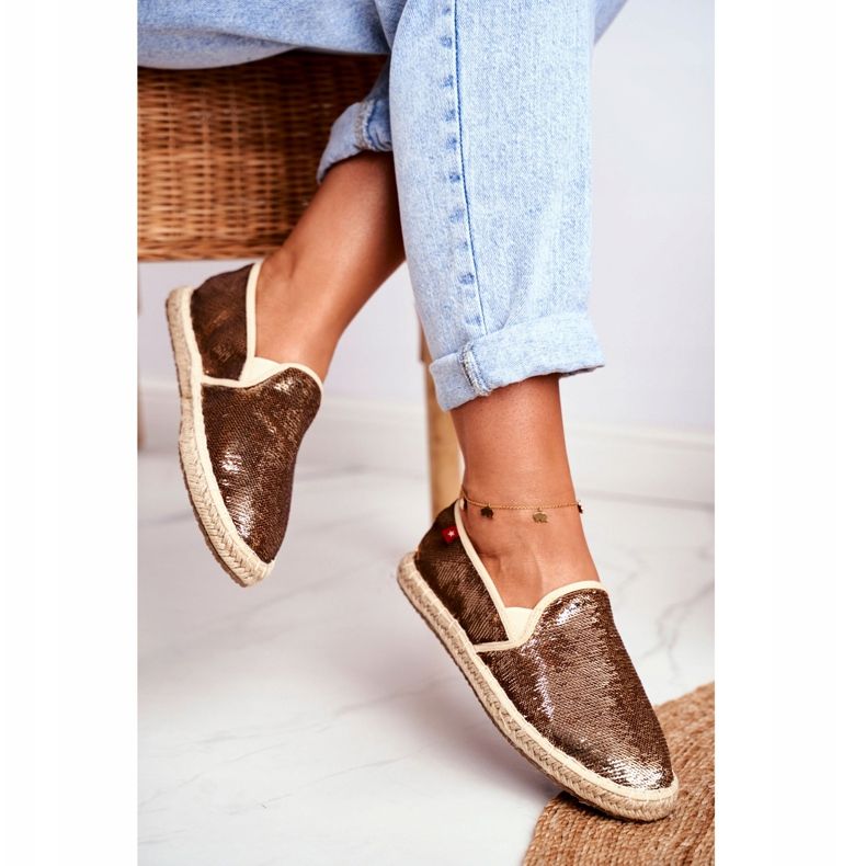 Dam Espadrilles Big Star Iridescent Paljetter Guld DD274A161 koppar gyllene 3