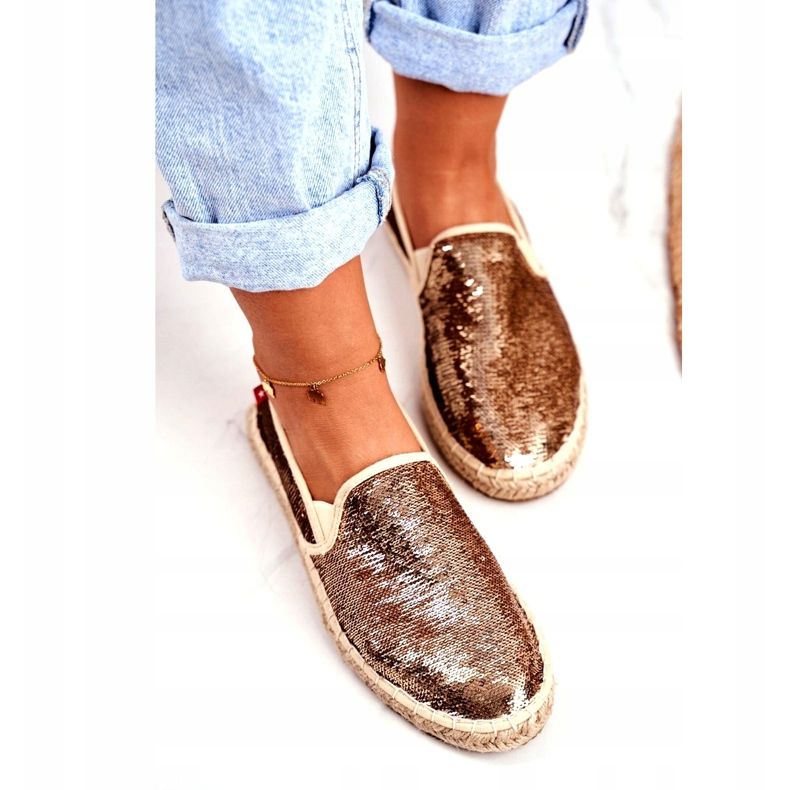 Dam Espadrilles Big Star Iridescent Paljetter Guld DD274A161 koppar gyllene 4