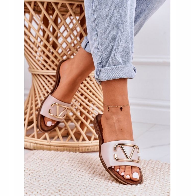 Nicole Dam klassiska läder tofflor Beige Evie rosa 1