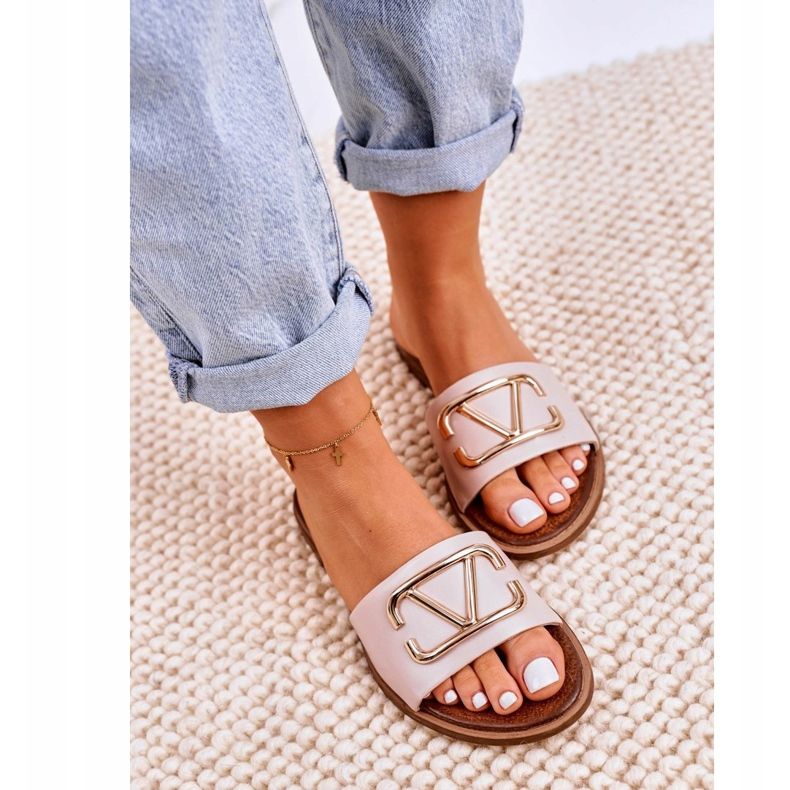 Nicole Dam klassiska läder tofflor Beige Evie rosa 2