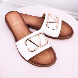 Nicole Dam klassiska läder tofflor vit Evie 2