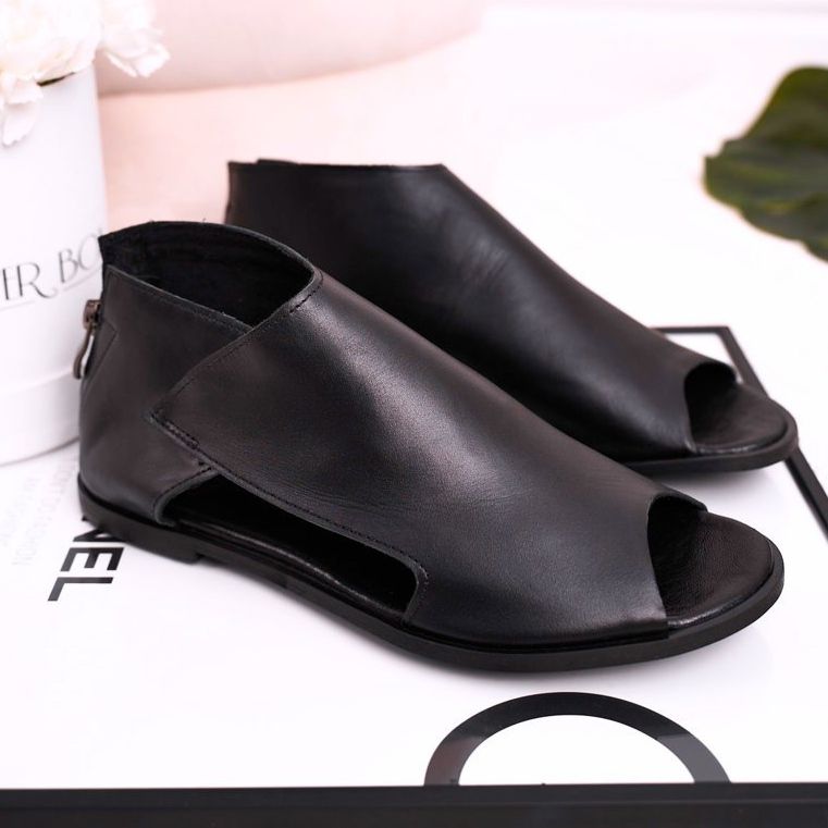 Nicole Kvinnors platta lädersandaler Svart Natalie 2