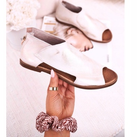 Nicole Platta lädersandaler för kvinnor Vit Natalie gyllene 2