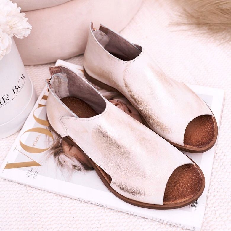 Nicole Platta lädersandaler för kvinnor Vit Natalie gyllene 1