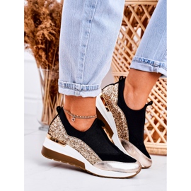 Nicole Kvinnors läder Wedge Sneakers Black Golden Frances svart 2