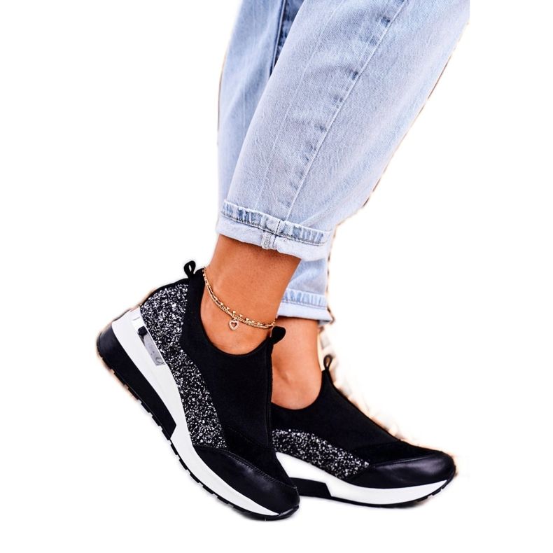 Nicole Kvinnor Läder Wedge Sneakers Svart Silver Frances 2