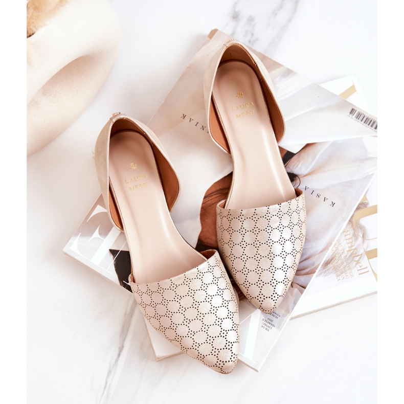 Eleganta läderballerinor Laura Messi 1110 Golden Bensin mångfärgad 1