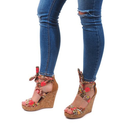 Tied Wedge Sandals 3686 Camel brun 1