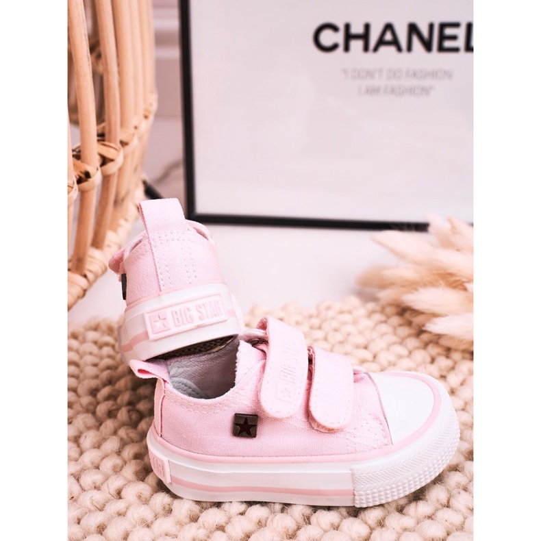 Barnens låga sneakers med kardborreband Big Star HH374203 Rosa 1