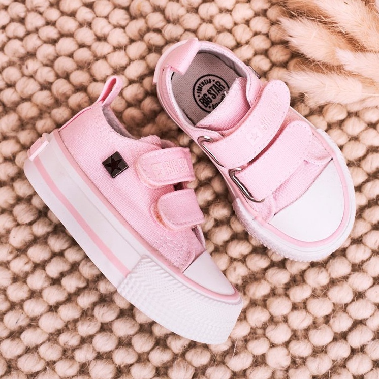 Barnens låga sneakers med kardborreband Big Star HH374099 Rosa 2