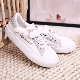 Apawwa Barnskor med Brocade Vit och Silver Camila 2