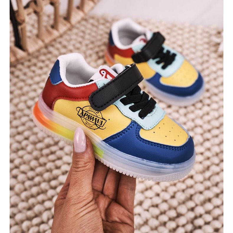 Apawwa Barns sportskor med LED Light Sole Multicolor Scooter blå gul 2