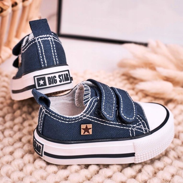 Barn låga sneakers med kardborreband Big Star HH374097 Marinblå 1